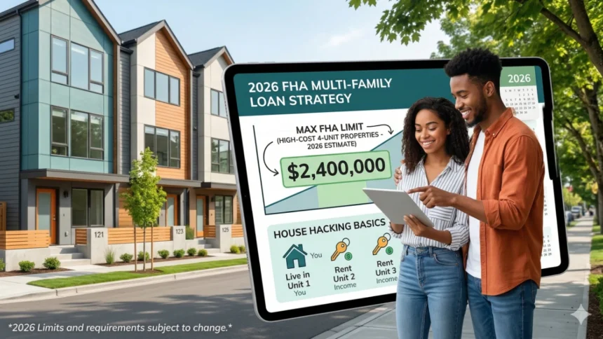 A multi-family property showcasing a duplex, triplex, and fourplex with a 'For Sale' sign.