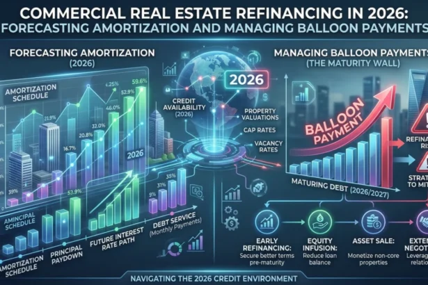 A financial expert analyzing commercial real estate loan amortization schedules and balloon payments.