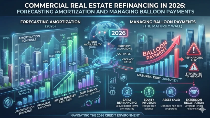 A financial expert analyzing commercial real estate loan amortization schedules and balloon payments.