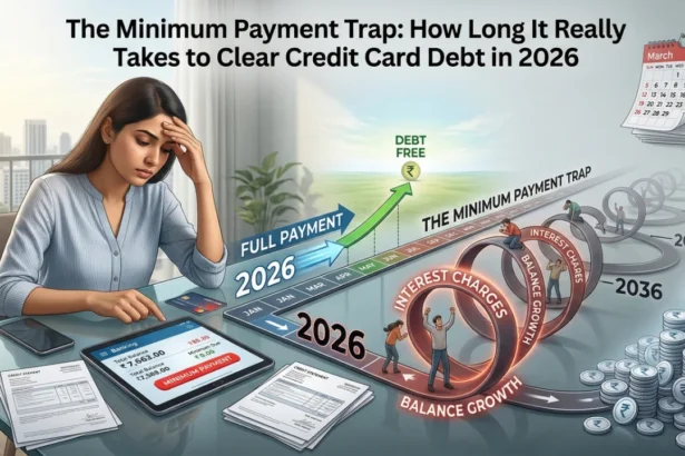 A close-up of a credit card statement with visible minimum payment details