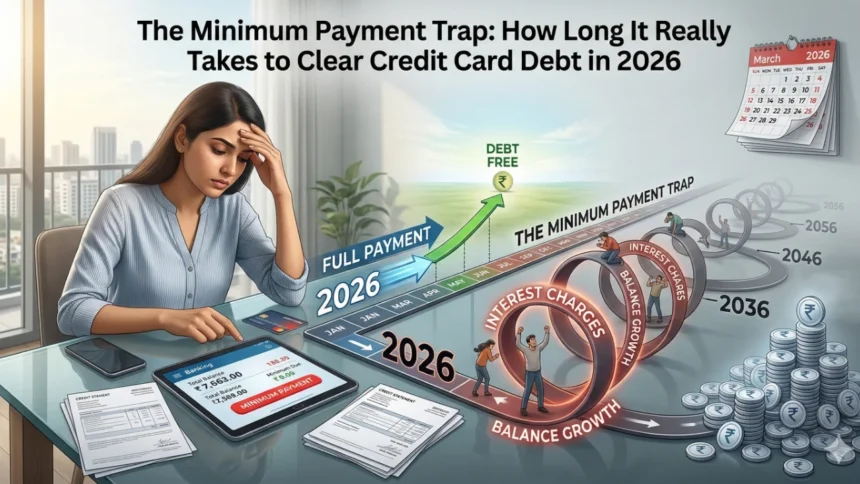 A close-up of a credit card statement with visible minimum payment details